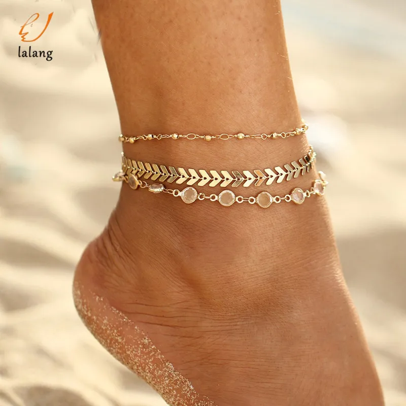 Crystal Gold Anklet Alloy Multi layer Foot Chain Women Beach Foot