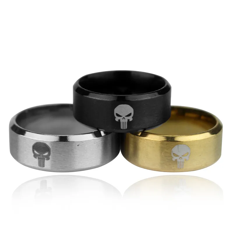 Anillo De Acero Inoxidable Hombres LA Calavera Punisher Anillo Punk Biker joyería de moda