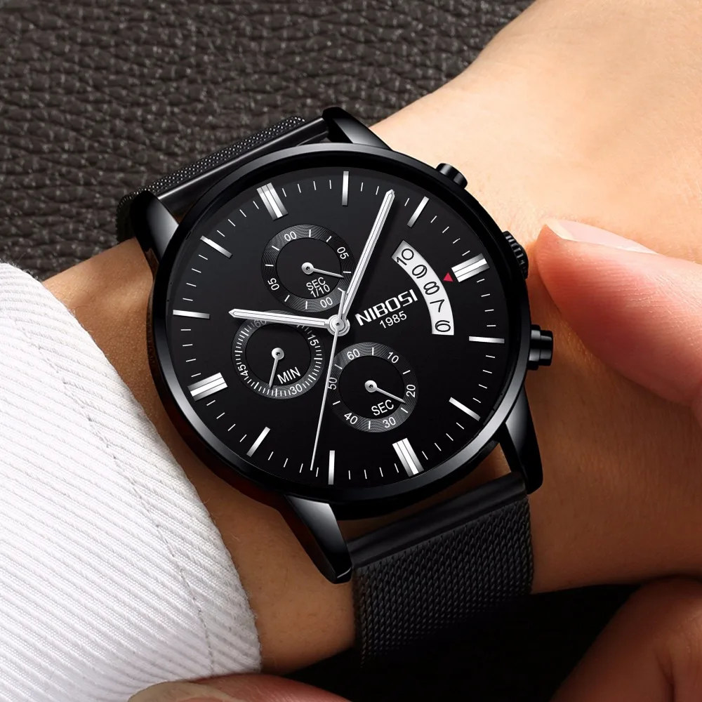 Nibosi Chronograph mens watches top brand luxury leather strap Waterproof sport wrist watches relogio masculino esportive grande (6)