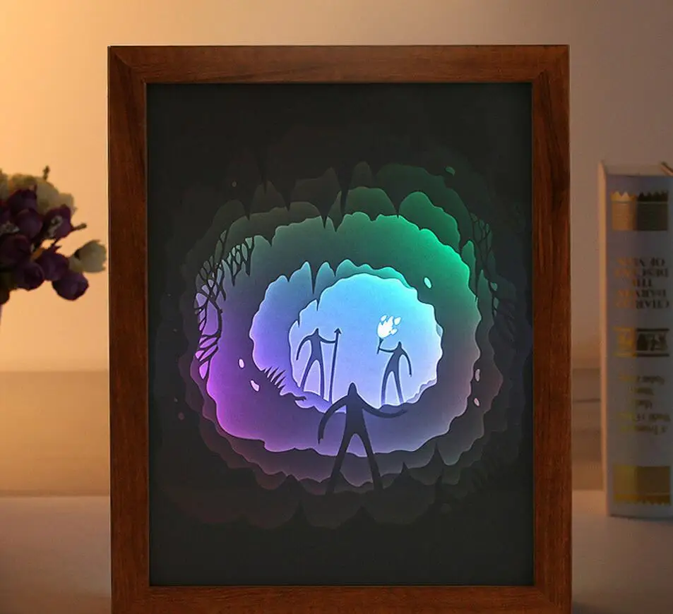 

USB Colorful 3D Paper Cut Men Troch Picture Frame Shadow Night light For Home Office Decorate Birthday Favor Gift Souvenirs