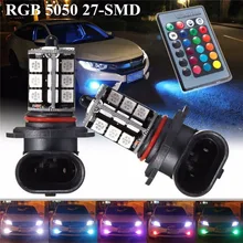 2pcs pair 5050 27SMD 3 Core LED RGB Remote Control Car Headlight DRL Flash Fog Light