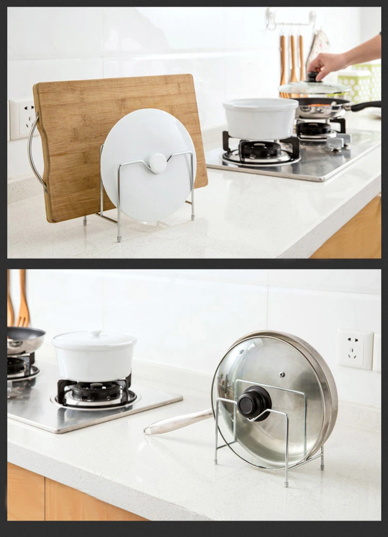 TUUTH Stainless Steel Pan Pot Rack Cover Lid Rest Stand Chopping Blocks Holder Home Applicance The Goods For Kitchen Accessories B3