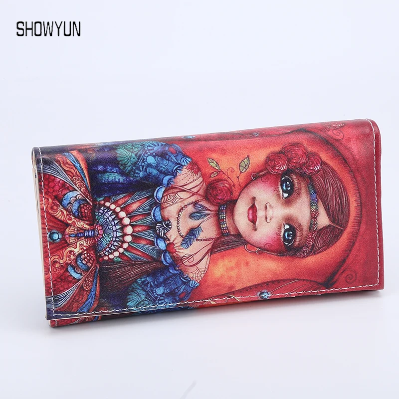 

SHOWYUN High Quality Standard Women Wallet PU Leather Lady Characters Hasp Long Purse With Card & Photo Holder Wallet #SY0042