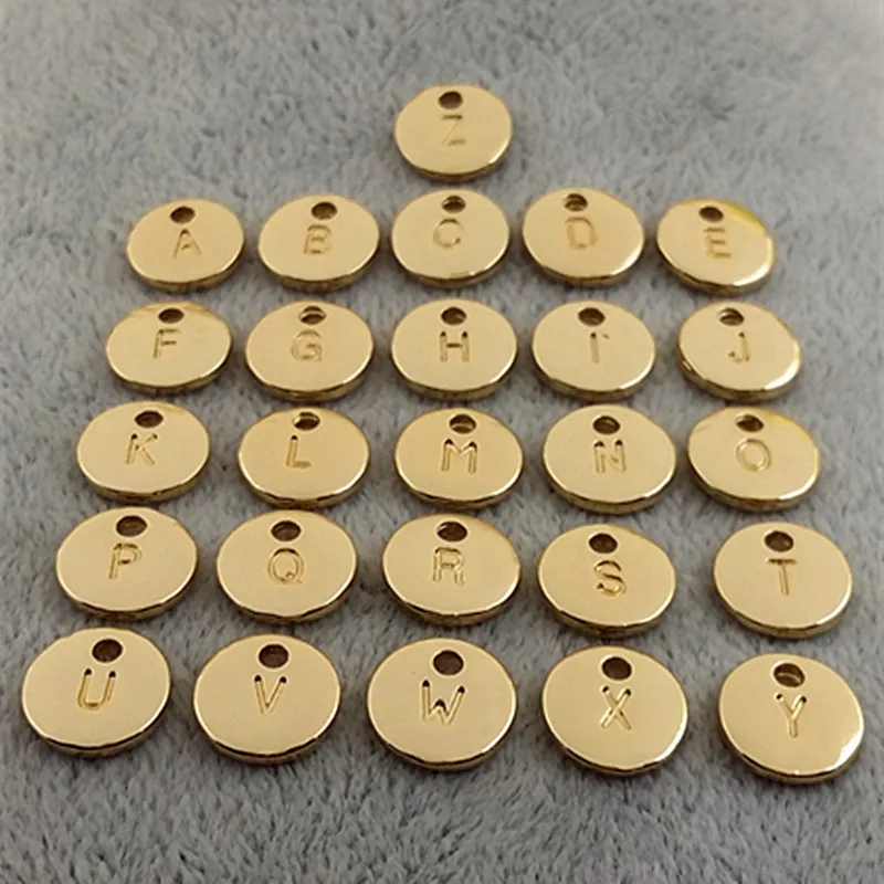 10pcs Double side round Silver Color Rose Gold Color Alphabet A-Z Letter Tag Charms Stamp Initial Charm 10mm Beads For Jewelry