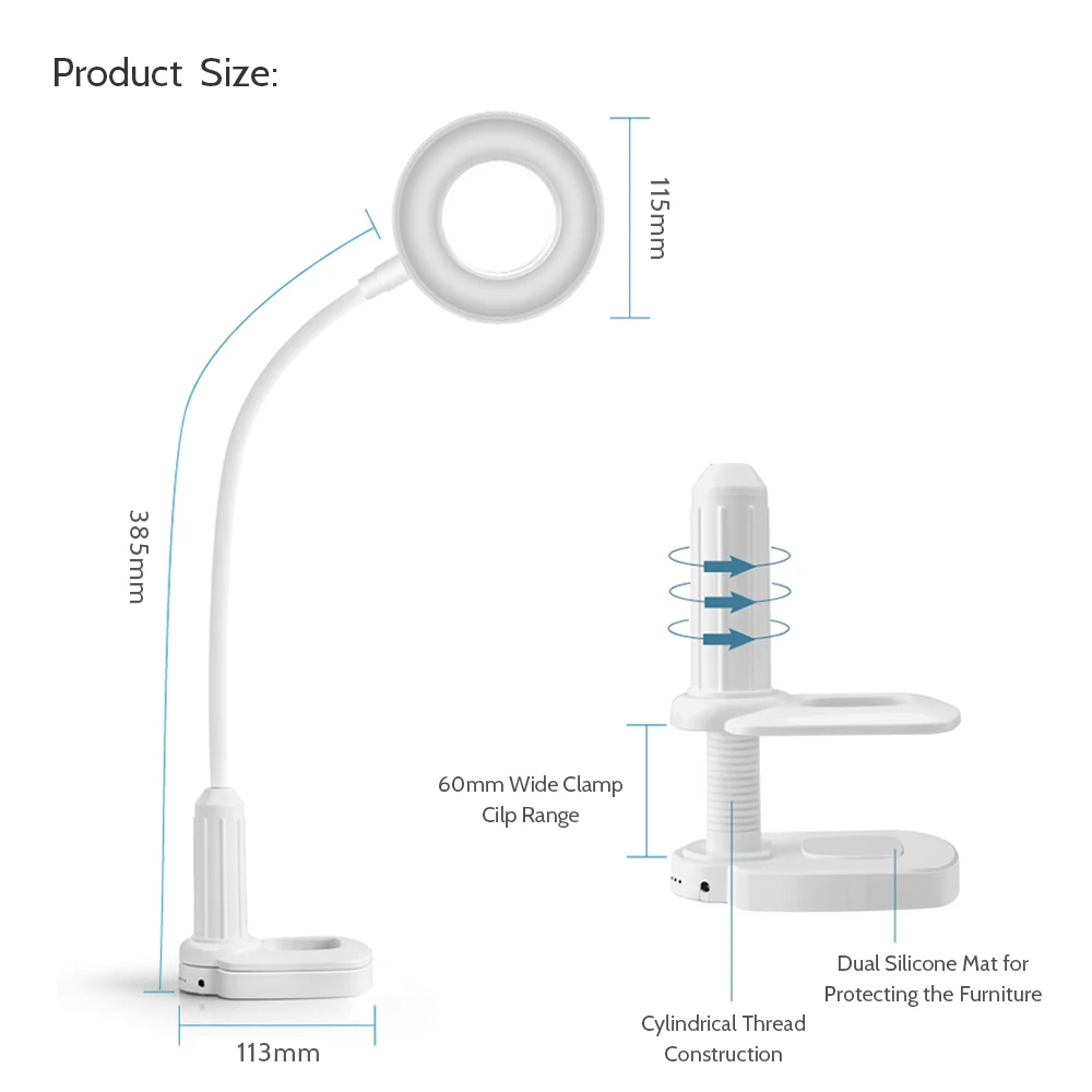 5 Вт 40 светодиодный настольный зажим клип лампа рядом со светом Плавная затемнение гибкий USB порт сенсорное управление чтение Dsk лампа 3 цвета
