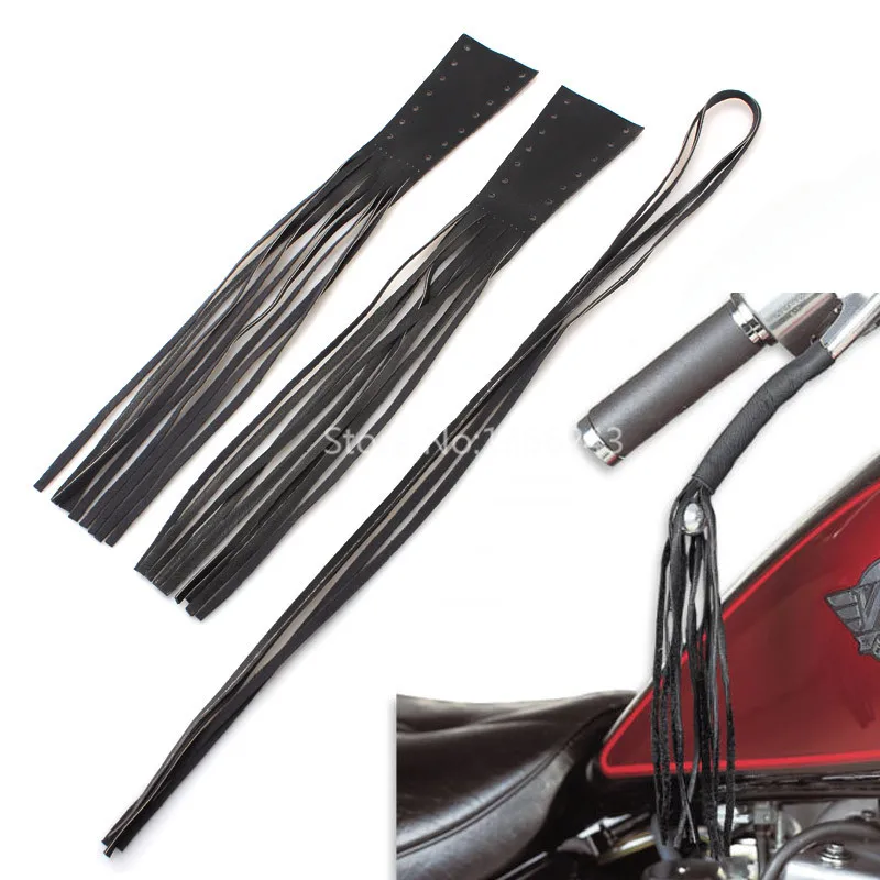 2pcs 12" Leather Motorcycle Brake Lever Covers Biker Clutch Fringe Long
