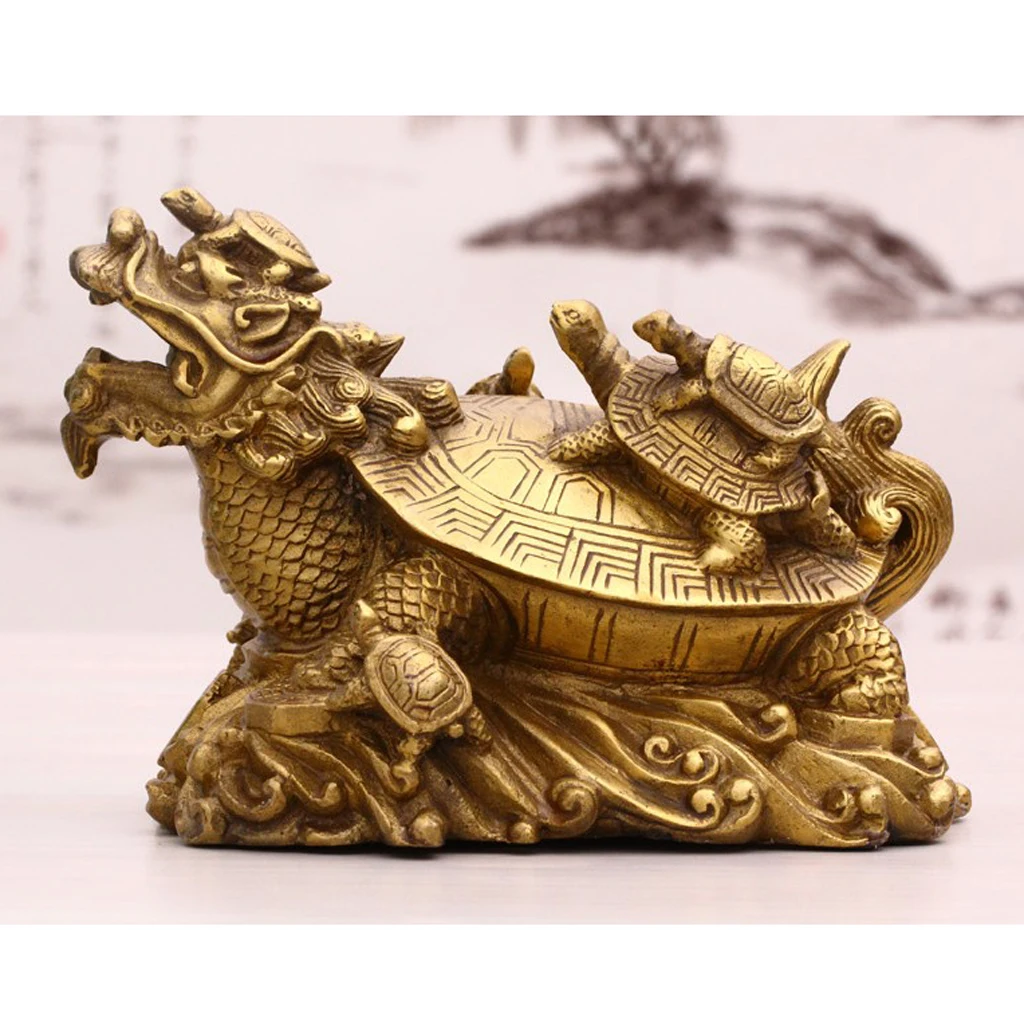 Collection Wealth Money Coin Brass Dragon Turtle Statue Furnishing Ornament Miniatures Tea Pet