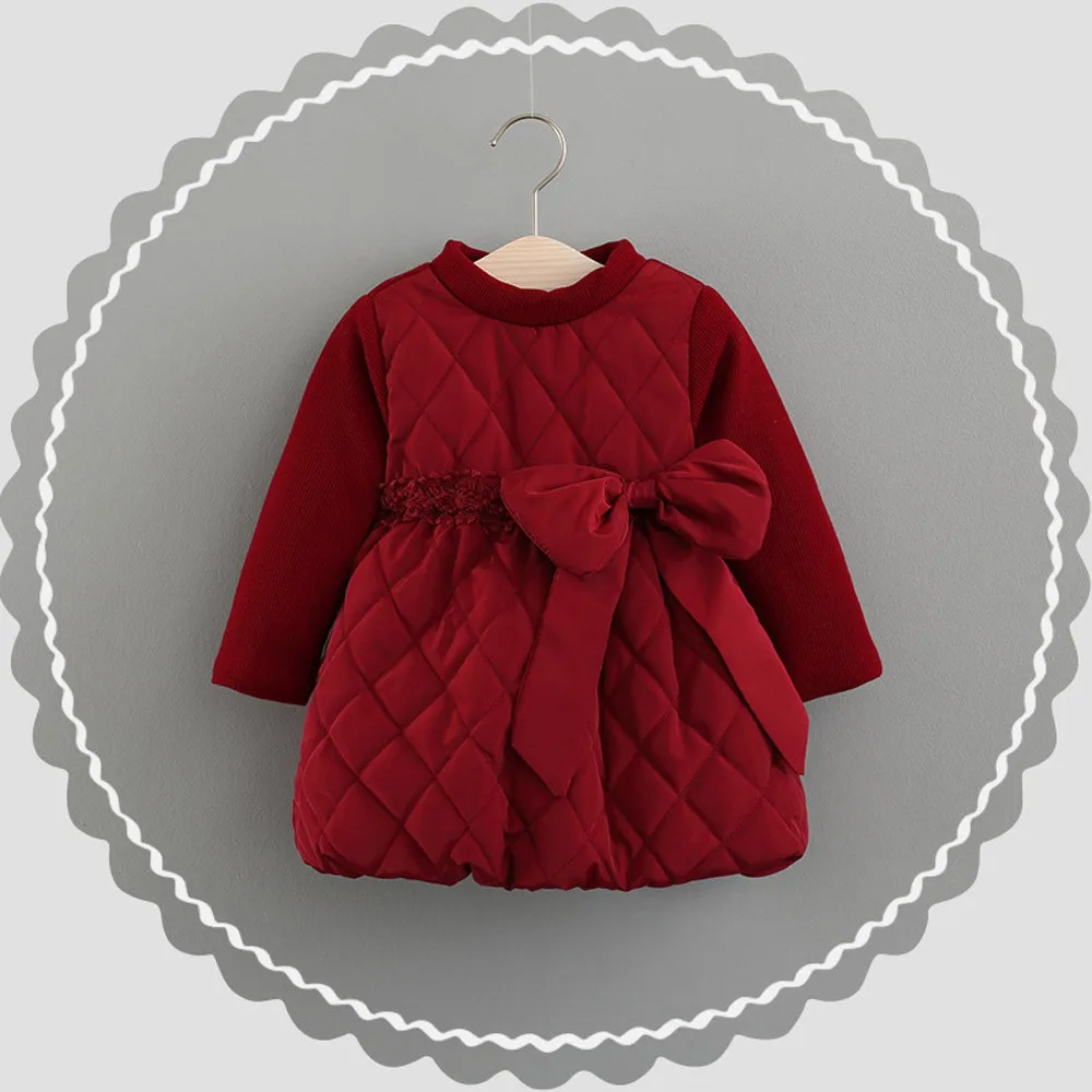 

Toddler Kids Girl Dress Winter Warm Princess Padded Cotton Bow party Pageant Dress Long Sleeve fashion design Ropa Ninas 2018@30