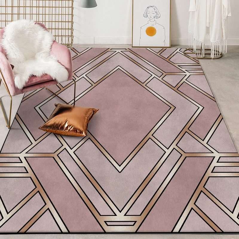

Fashion modern Geometric gray powder carpet Living room anti-slip door mat bedroom Bedside rug plush custom made floor mat