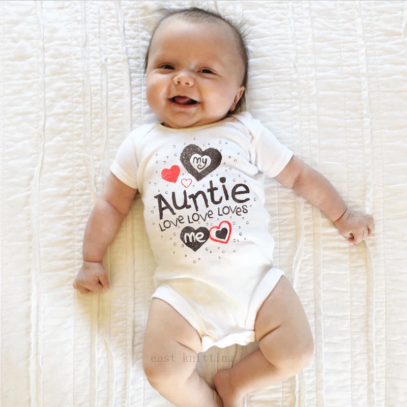DERMSPE/ г. летний Стильный комбинезон с коротким рукавом для маленьких мальчиков и девочек Одежда для новорожденных белый комбинезон с принтом «My Auntie Love»