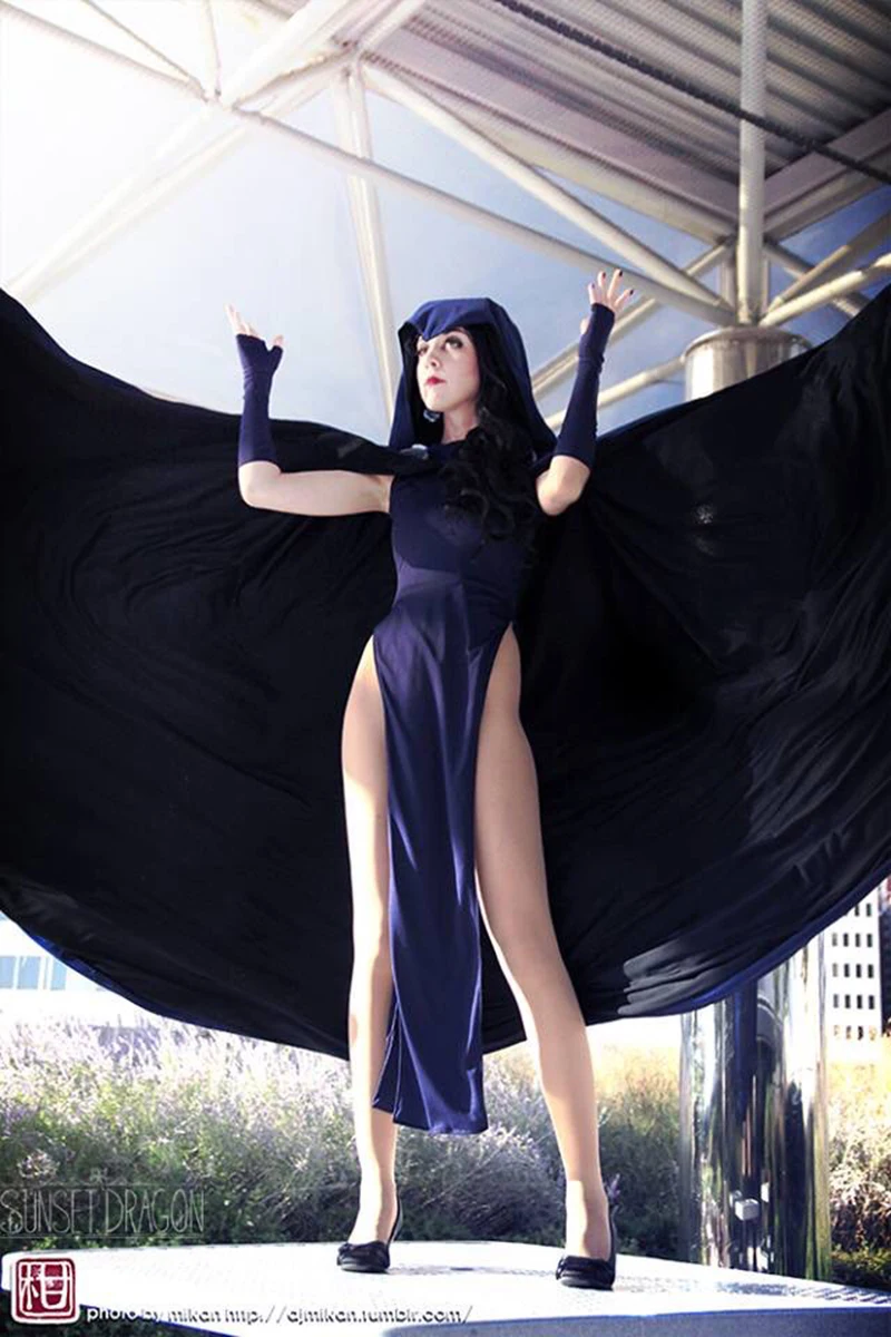 Anime DC Comics Super Hero Raven Cosplay Dress Cloth Set with cloak For Adult Women Party Halloween