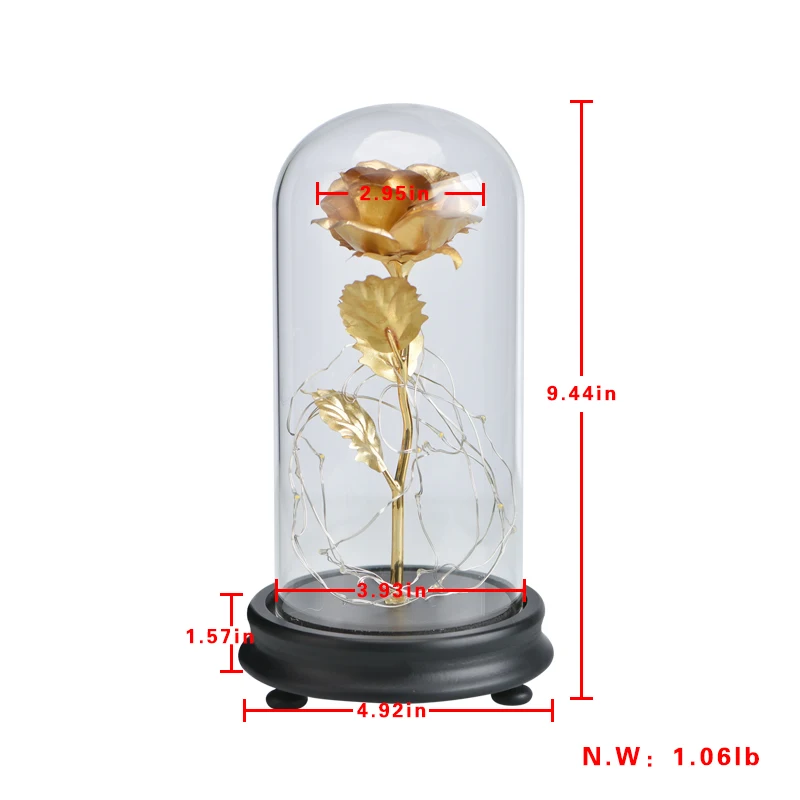 WR креативная вечная роза цветок с светодиодный Ligth в стеклянном куполе Рождественское украшение, подарок на день Святого Валентина Рождество год