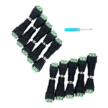 

DC Power Connector 10 Pair Male and Female 2.1x5.5mm DC Power Jack Plug Adapter for 2-pin Led Strip CCTV Adapter