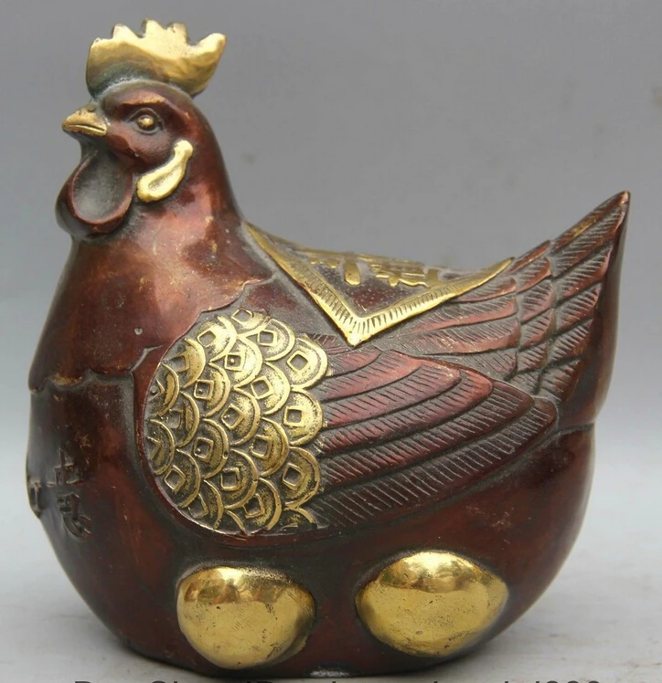 

JP S62 5 Chinese Fengshui Bronze Gilt Ru Yi Zodiac Year Rooster Cock Wealth Statue B0403