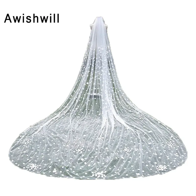 

Voile Mariage 100% Real Photo One Layer 3 Meters with Flowers Bridal Veils With Cobm Long Veils Wedding