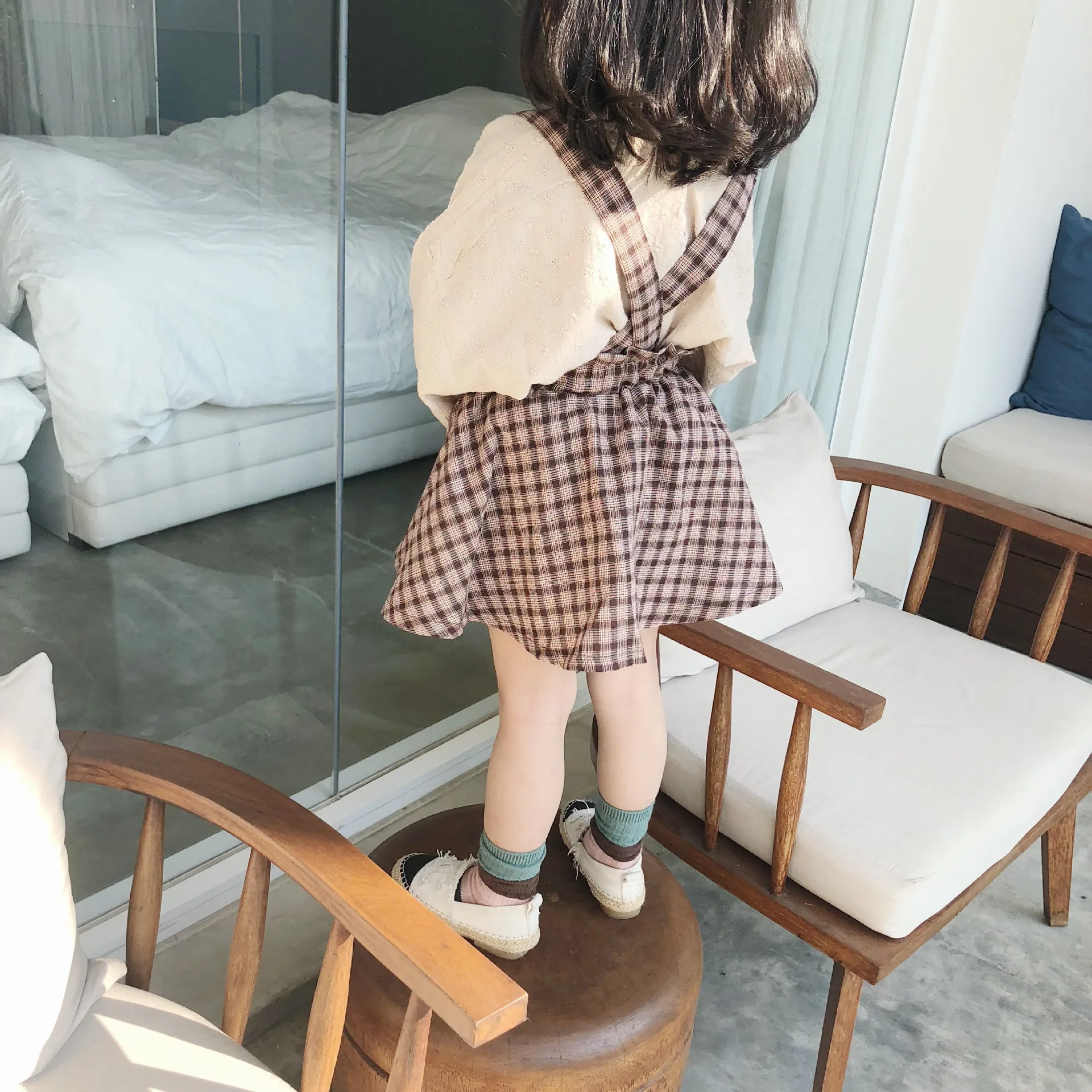 

Spring 2019 fashion girls plaid suspender skirts baby girl all-match Detachable overalls skirt 1-6Y