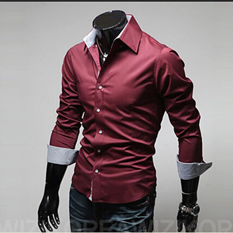 Classic Fashion Long Sleeve Dress Shirt Men's Slim Fit Shirts Single