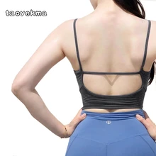 Женский спортивный бюстгальтер на бретельках без косточек, спортивный бюстгальтер для занятий фитнесом и йогой, средний поддерживающий спортивный бюстгальтер с мягкими чашечками, укороченные топы с открытой спиной, спортивная одежда B51
