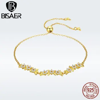 

BISAER 925 Sterling Silver Delicate Cold Color Daisy Flower Chain Bracelet for Women Fashion Jewelry Gifts for Women GAB009