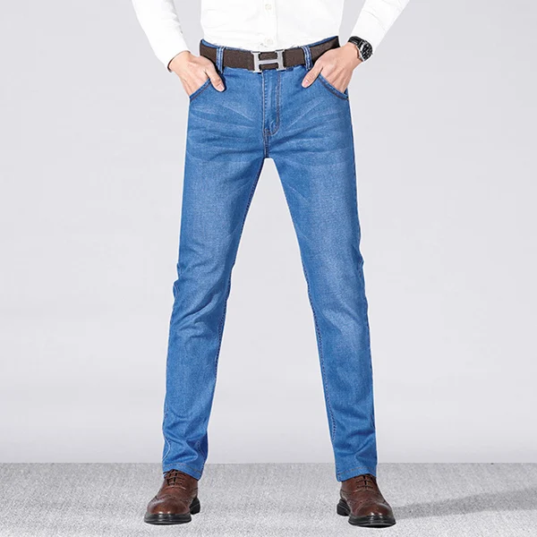 Бренд VROKINO,, мужские брюки, джинсы, Бизнес Стиль, для отдыха, облегающие, эластичные, прямые джинсы, мужские, синие, черные, брюки, 42, 44 - Цвет: Light blue