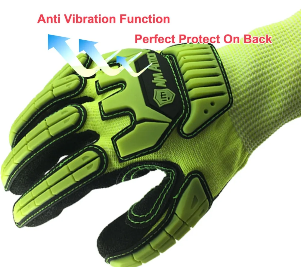 ANSI A5 антивибрационные механические устойчивые к порезам безопасные рабочие перчатки с Hi-Viz желтым цветом многофункциональные модные перчатки