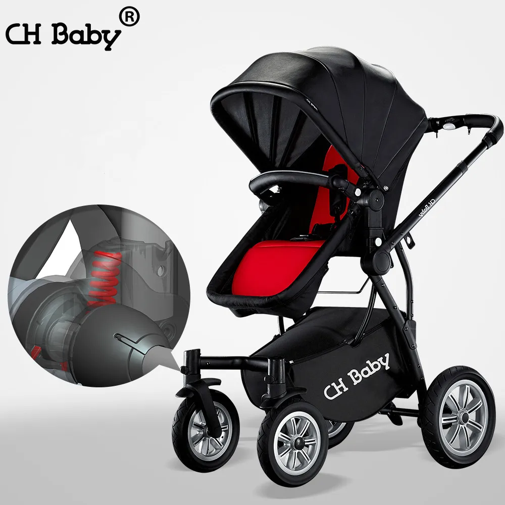 CH baby high lanscape stroller with foot cover, 2 in 1 baby pram with rubber wheel, PU leather canopy baby carriage with gifts CH baby high lanscape stroller with foot cover, 2 in 1 baby pram with rubber wheel, PU leather canopy baby carriage with gifts