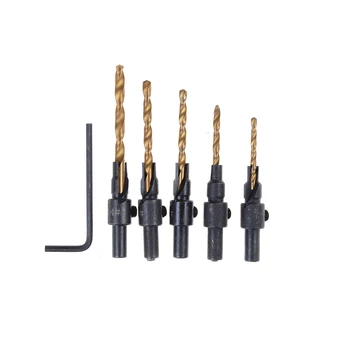

5Pcs Countersink Drill Woodworking Bit Set Drilling Pilot Holes For Screw Sizes #6 #8 #10 #12 And #14