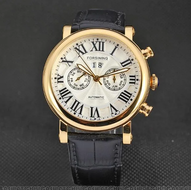 Новые часы мужской роскошный бренд часов Forsining высококачественные автоматические механические часы из натуральной кожи Relogio Masculino - Цвет: gold white