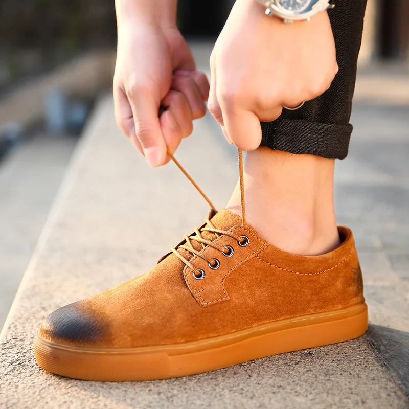 VKERGB Casual Suede Leather Driving Moccasins Slip on Formal Loafers Men Shoes Male Dress Lace-Up Wear Comfortable Safety Gray