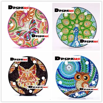 

Dpsprue New Round shape Lamp diamond painting Cross Stitch Special shaped DIY decoration home peacock butterfly wolf owl Gift