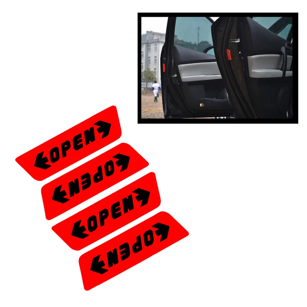 

Dewtreetali 4pcs/set Reflective Open Sticker Door Open Warning Safety Car Styling Car Sticker Auto Decor