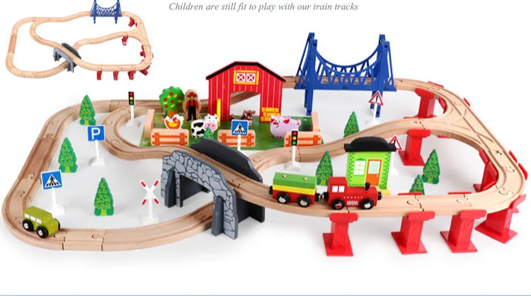 Горячая 82 шт деревянный поезд трек набор бука рельс автомобиль трек собранные модели строительные блоки головоломка игрушка для детей