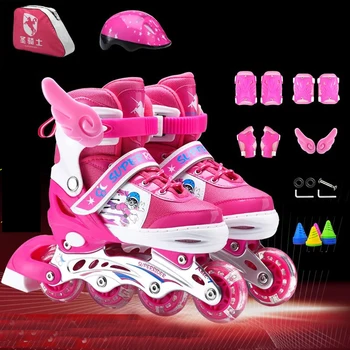 

NEW 2018 Inline Children Kids Teenagers Ice Skates Shoes Adjustable Washable PU Wheels Patines 2 Colors