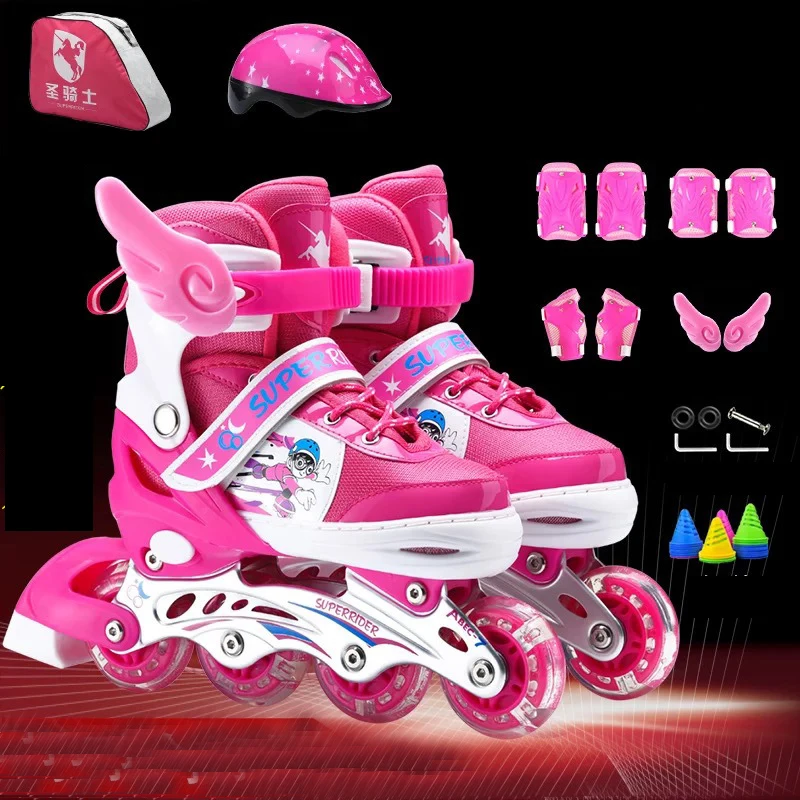 جديد 2018 مضمنة الأطفال الاطفال المراهقين الجليد أحذية التزلج على الجليد قابل للتعديل قابل للغسل فلاش بو عجلات Patines 2 الألوان