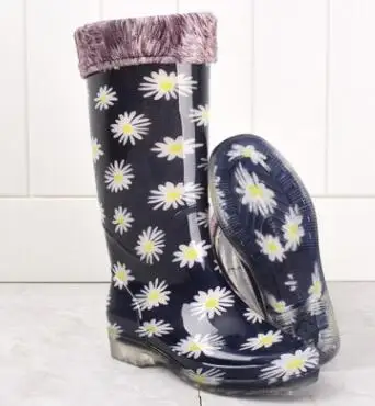 Aleafalling/непромокаемые сапоги до колена с цветочным принтом; непромокаемые сапоги с цветочным узором для школьниц; женская обувь из водонепроницаемого материала на резиновой подошве; школьная обувь; Botas; W116 - Цвет: thicken flower