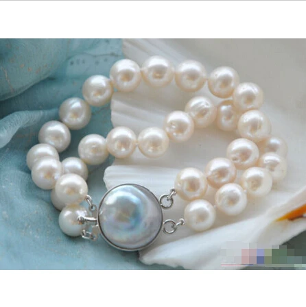 

Free shipping >>>>>>P3717 2row 8" 12mm white round white PEARL bracelet mabe