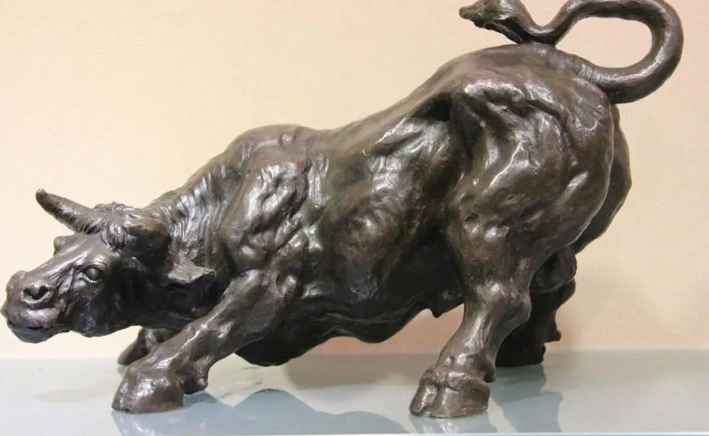 

Western Art Figurine Pure Copper Bronze Angry Bull Ox Cattle Sculpture Statue