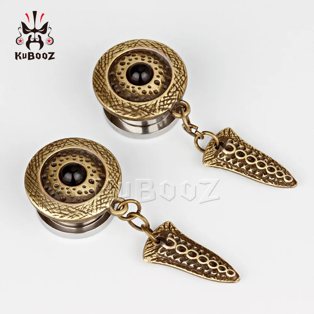 NEW arrival hot fashion stainless steel Bronze vintage pendant ear plugs body jewelry tunnels pair selling 2pcs/lot
