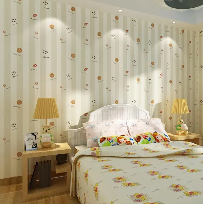 Us 30 41 44 Off Cartoon Basketball Football Pattern Wallpaper Roll Children S Room Background Kids Wall Covering Paper Bedroom Wall Paper In
