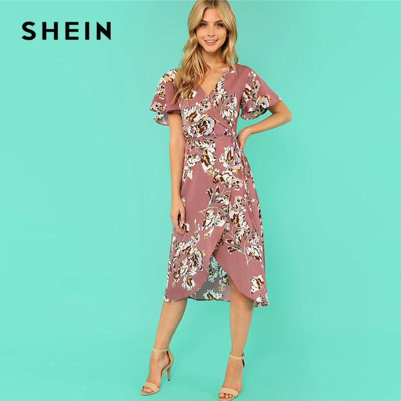 SHEIN Multicolor Vacation Bohemian Beach Floral Print Knot Waist