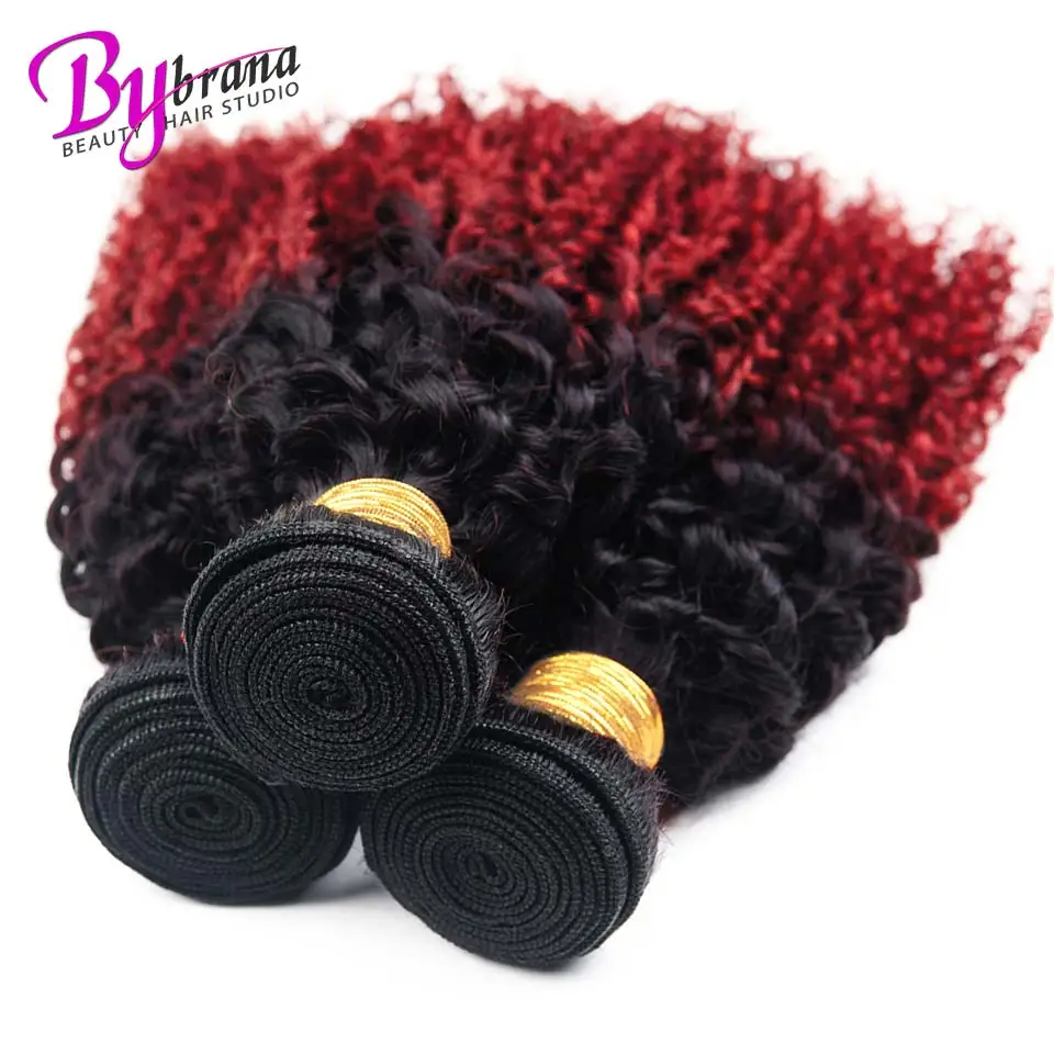 Bybrana 1BBurgundy Malaysia Kinky Curly Wave Bundles With Closure Non-remy Hair Bundles With Closure 100% Human Hair (10)