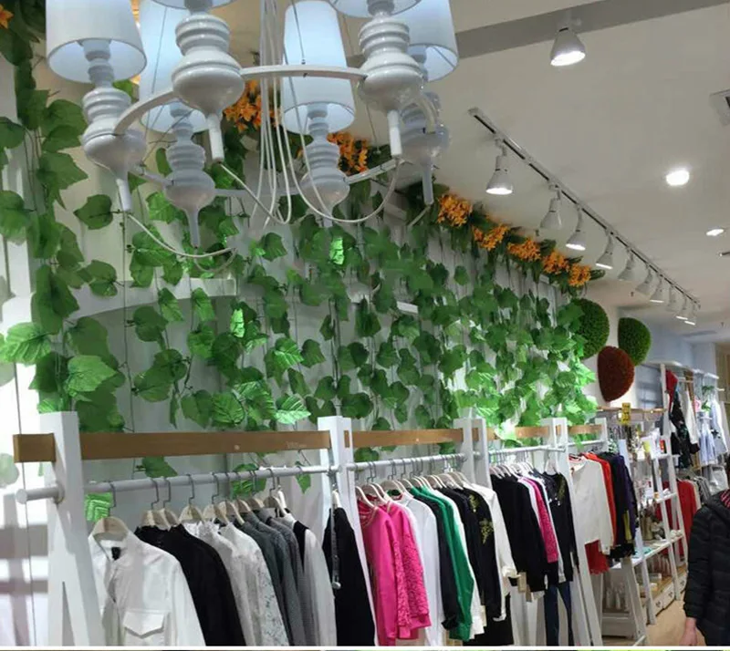 Flone 2.1m Artificial Plants Rattan Fake Vine 3pcs Vivid Vine Plants Decorated For Home Garden Nursery Grape Leaves Decoration (2)