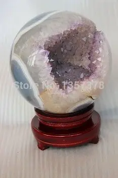 

huij 00108 TOP!!! Amethyst AGATE Quartz Crystal Geode Sphere Ball from Brazil + STAND