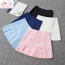 Плиссированные офисные женские юбки в стиле Лолиты с завышенной талией, джинсовые юбки в стиле Харадзюку для девочек, мини-юбки в японском стиле с оборками