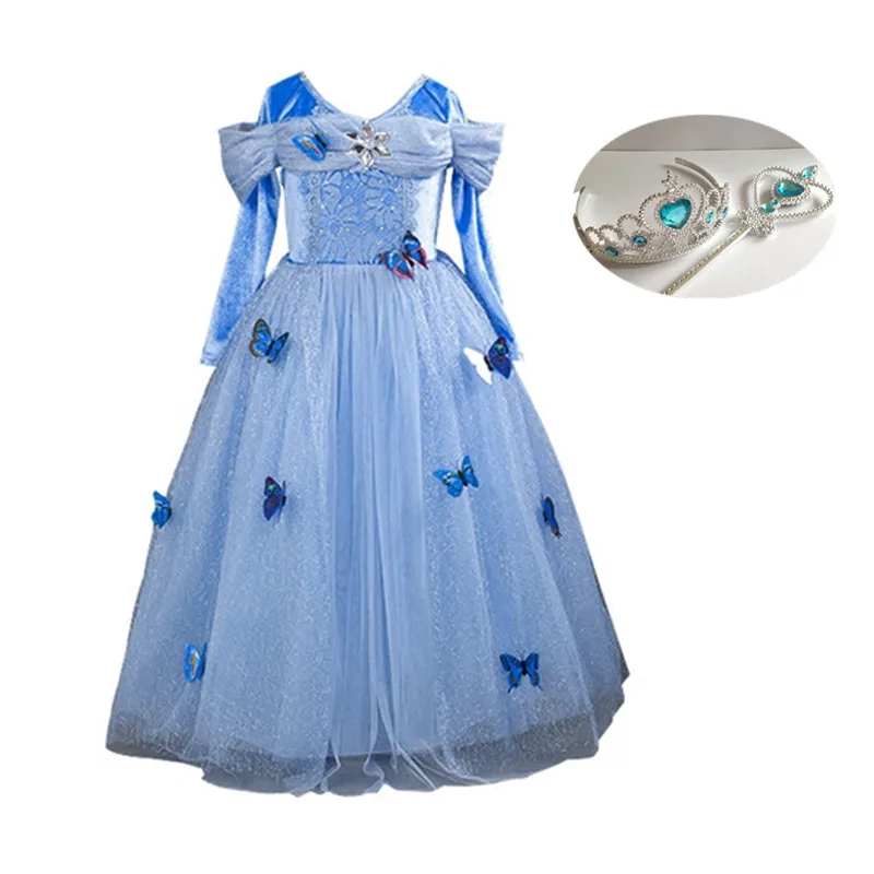 Princess Cinderella Dress for Girls Long Sleeve Sandy Cosplay Fancy Party Christmas Costume Holiday Grown | Детская одежда и обувь