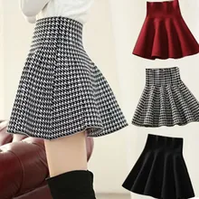 Осенние зимние юбки Женская эластичная трикотажная юбка с высокой талией Мини Шерстяная Юбка Зонт со словами Женская Плиссированная Юбка Saia BL172