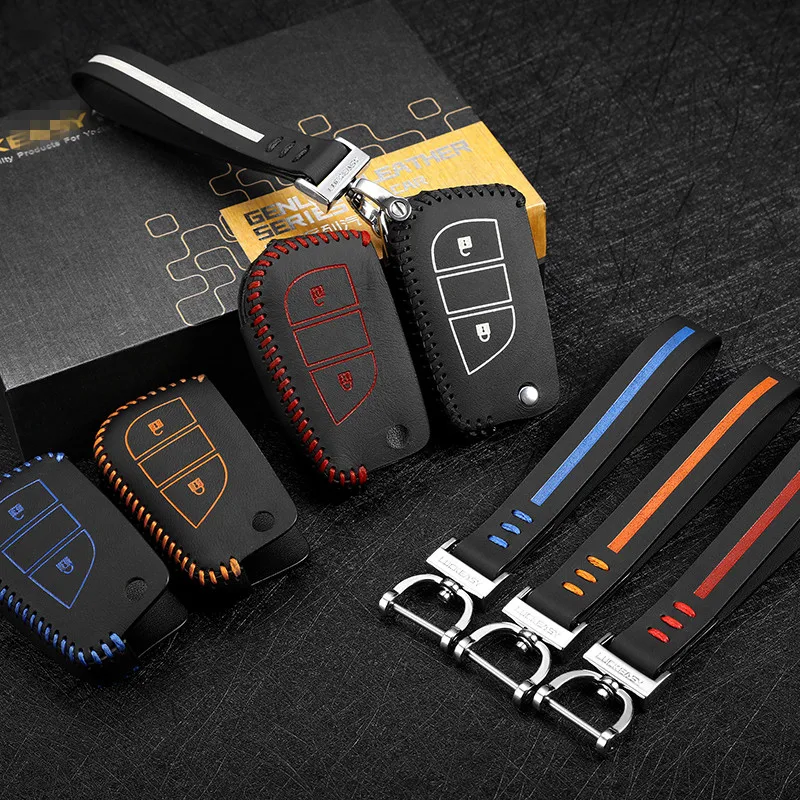 

Leather key cover for Toyota Highlander 2015 2017 Rav4 2013 2015 2016 car key case holder key2y Free shipping