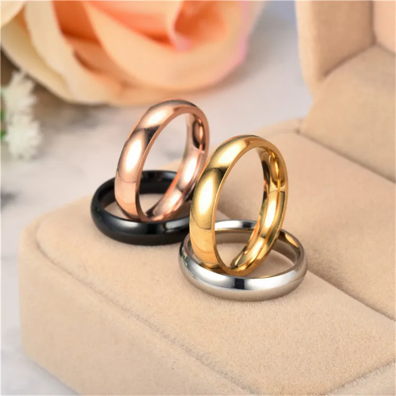 4mm Wedding Rings Wholesale 316L Stainless Steel Fashion Glossy Face 4 Color Love Couple Rings for Women Men Classic Jewelry