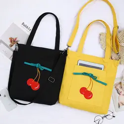 Хлопок Холщовой сумка Креста тела Посланник вышивка Cherry YC02