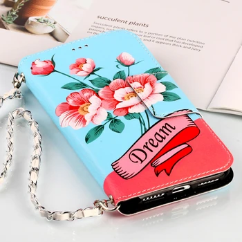 

Sunjolly Chain Flower Leather Case for Samsung Galaxy S9 S8 Plus Note 8 Flip Card Wallet Stand Holder Phone Cover coque capa